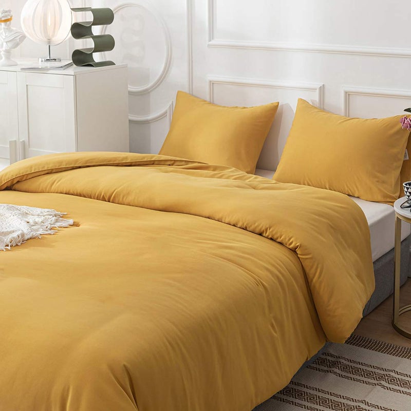 CLOTHKNOW Yellow Queen Comforter Set Mustard Yellow Bedding Comforter Sets Soft All Season Turmetric Comforter with 2 x Pillow Cases - Image 3